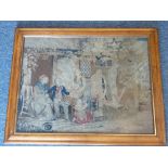 A 19th century satin-birch framed and glazed Needlework Tapestry depicting a country scene with