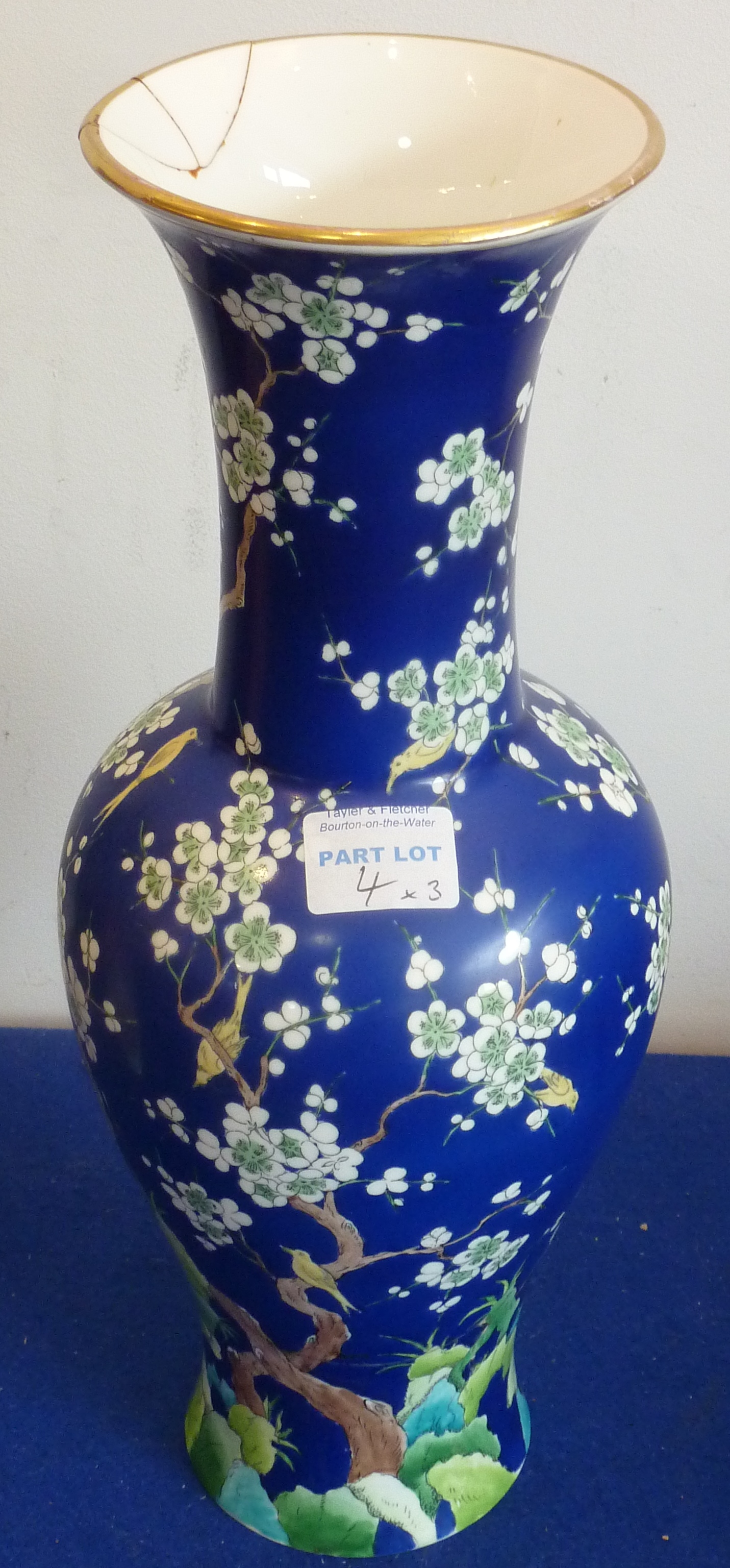 A 19th century Chinese porcelain Vase hand-decorated in underglaze blue and white with flowers and - Image 2 of 7