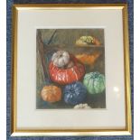 A gilt-framed and glazed watercolour study of gourds, 26.5cm x 22.