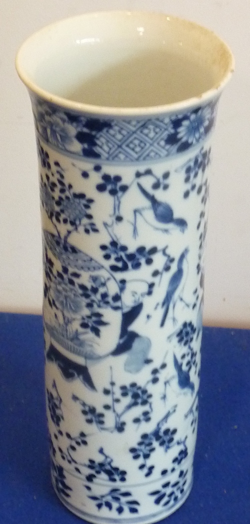 A 19th century Chinese porcelain Sleeve Vase hand-decorated in underglaze blue-and-white with - Image 4 of 7