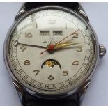 A gentleman's steel cased Wristwatch by Helbros, the dial with Arabic numerals,