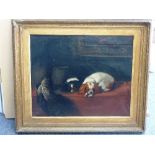 19th century English School: a gilt-framed Oil on Canvas study of two resting Spaniels,