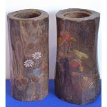 A pair of late 19th century Japanese bamboo vases/brush pots;