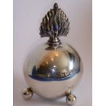 A regimental hallmarked silver table lighter; modelled as an early grenade,