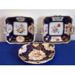 Three mid 19th century dessert dishes; each with gilded vignettes of various flowers,