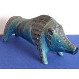 A stylised 1960s blue and green glazed pottery model of a wild boar, 39.