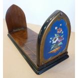 A mid-19th century book slide in burr walnut with hand enamel painted floral ends