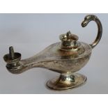 A novelty hallmarked silver table cigar lighter; modelled as a Roman lamp,