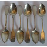 A set of six 19th century hallmarked-silver fiddle-pattern Scottish teaspoons;