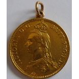 A 19th century Victorian gold two pound piece dated 1887,