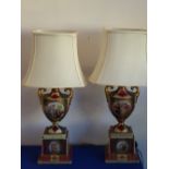 A pair of Viennese-style porcelain lamps and shades;