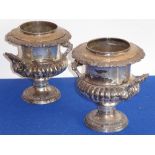 A pair of 19th century Sheffield plated wine coolers of two-handled campana form; approx.