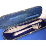 A 19th century cased hallmarked silver fish slice and fork set;