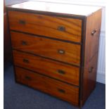 A 19th century two-part camphor wood military chest; four full-width drawers,