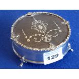 A circular-footed hallmarked-silver trinket box with tortoiseshell hinged cover (Birmingham 1910)