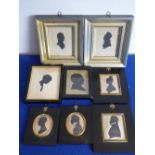 Eight framed and glazed portrait silhouette miniatures to include 19th century examples