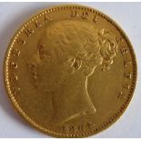 A Victorian gold sovereign dated 1864