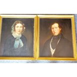 A pair of mid 19th Century style gilt framed oil on Artist's board male and female shoulder length