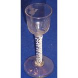 A mid 18th century Georgian wine glass; double spiral opaque twist stem,