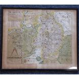 Christopher Saxton/William Kip; an early 17th century hand-coloured map engraving,