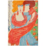 ƒ ALOISE CORBAZ (1886-1964) TANGO SOUS L'ORANGER ROUGE 5EME PERIODE 1960-1963 Chalks partiallly