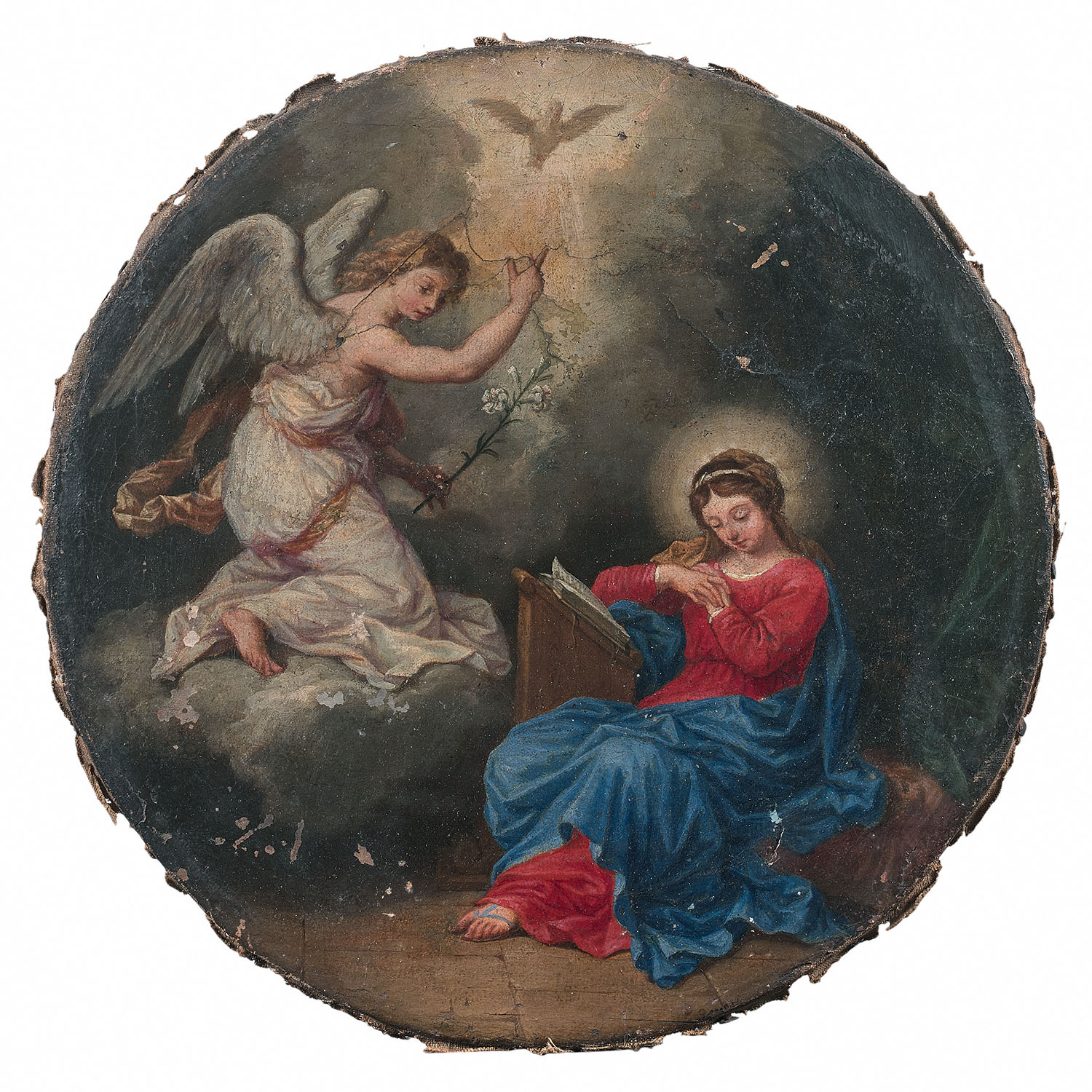 École FRANÇAISE vers 1640 L’AnnonciationFrench school circa 1640, The Annunciation, circular canvas,