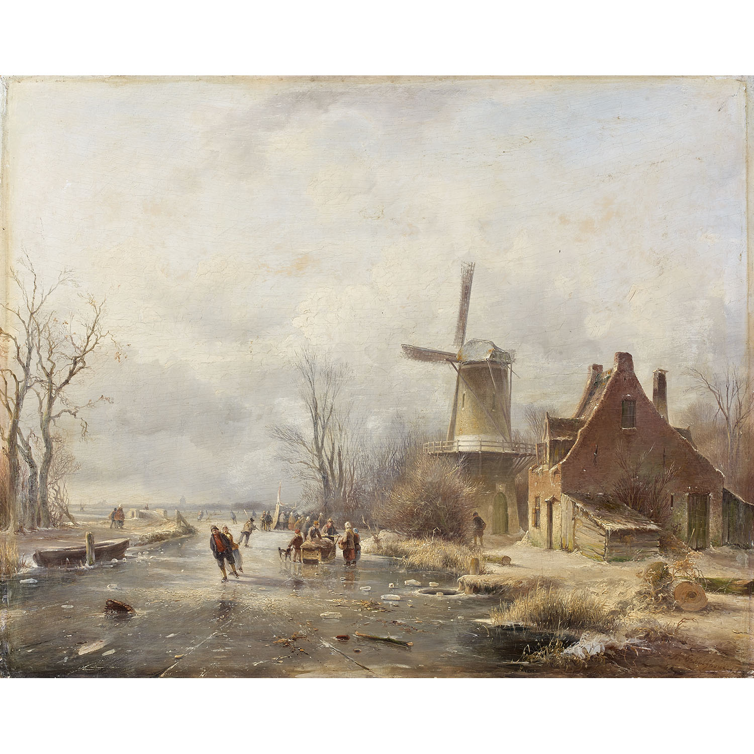 ANDREAS SCHELFHOUT (LA HAYE 1787 - 1870)PATINEURS PRÈS D’UN MOULINSkaters near a mill, oak panel,