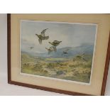 ARCHIBALD THORBURN - Grouse in flight over moorland, coloured print, signed in pencil by the artist,