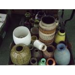 Two boxes of assorted pottery mainly vases with a few jugs.