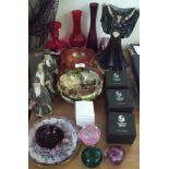 Assorted glassware together with Selkirk paperweights; figurines etc.