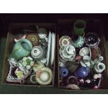 A decorative German pottery vase together with assorted ceramics etc. (2 boxes).