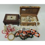 A quantity of assorted costume jewellery including crystal and decorative bead necklaces; paste