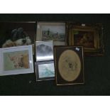 Seven framed pictures to include hunting scenes, dogs etc.