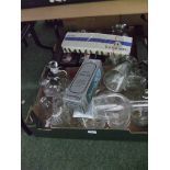 A quantity of assorted glassware including vases, desert bowls decanters etc.