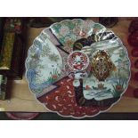 A large Imari plate together with teapot and small plate.