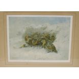 ARCHIBALD THORBURN - Grouse in snow, coloured print, signed in pencil by the artist, 19cms x 25.