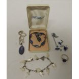 New Zealand Paua (abalone) shell and silver bracelet, earrings and pendant; similar dolphin white