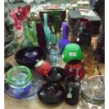 A large collection of coloured glass to include vases, bowls and drinking glasses etc.