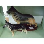 A Beswick Alsatian together with another mounted Beswick Alsatian.