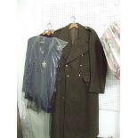 A Parachute Regiment jacket and trousers together with a heavy green over coat and a set of
