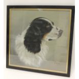 PROSSER (early 20th Century) - "Sam" portrait of a spaniel, head, black/white/tan, pastel, signed