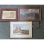 A framed watercolour and two framed prints (3).