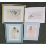 A framed print of a nude, another framed print and two unframed prints (4).