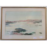 A framed print of an estuary.