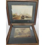 19TH CENTURY CONTINENTAL SCHOOL - fishing boats on a sandy shore with figures, watercolour, unsigned