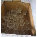 Five cut glass brandy balloons together with liqueur glasses etc.