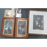 A pair of framed pictures of ships on the sea together with assorted framed and unframed pictures.