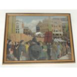 EARLY 20TH CENTURY ENGLISH SCHOOL - A March, believed to be in Liverpool, oil on board, unsigned