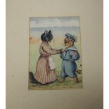 After LOUIS WAIN - a coloured print of two cats at the seaside together with three mounted prints of