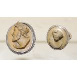A 19th century oval, lava cameo brooch set in silver metal mount, and carved with a Roman male head;